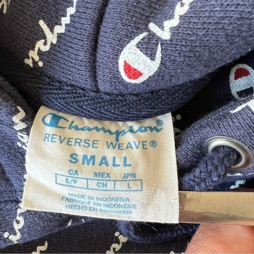 Champion Reverse Weave All Over Print Logo Cropped Hoodie Size Small - Picture 11 of 12